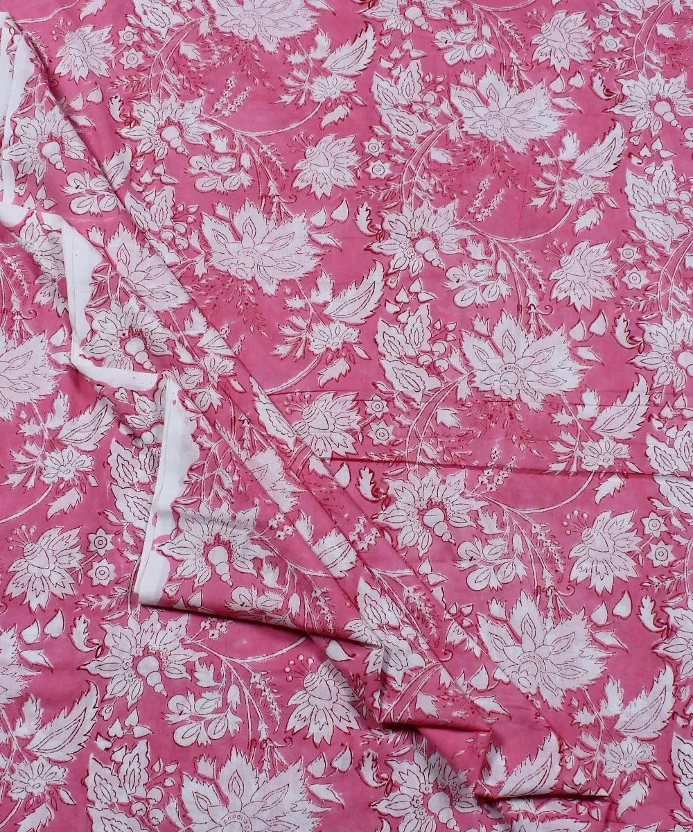 0.45m Pink white floral block print cotton fabric