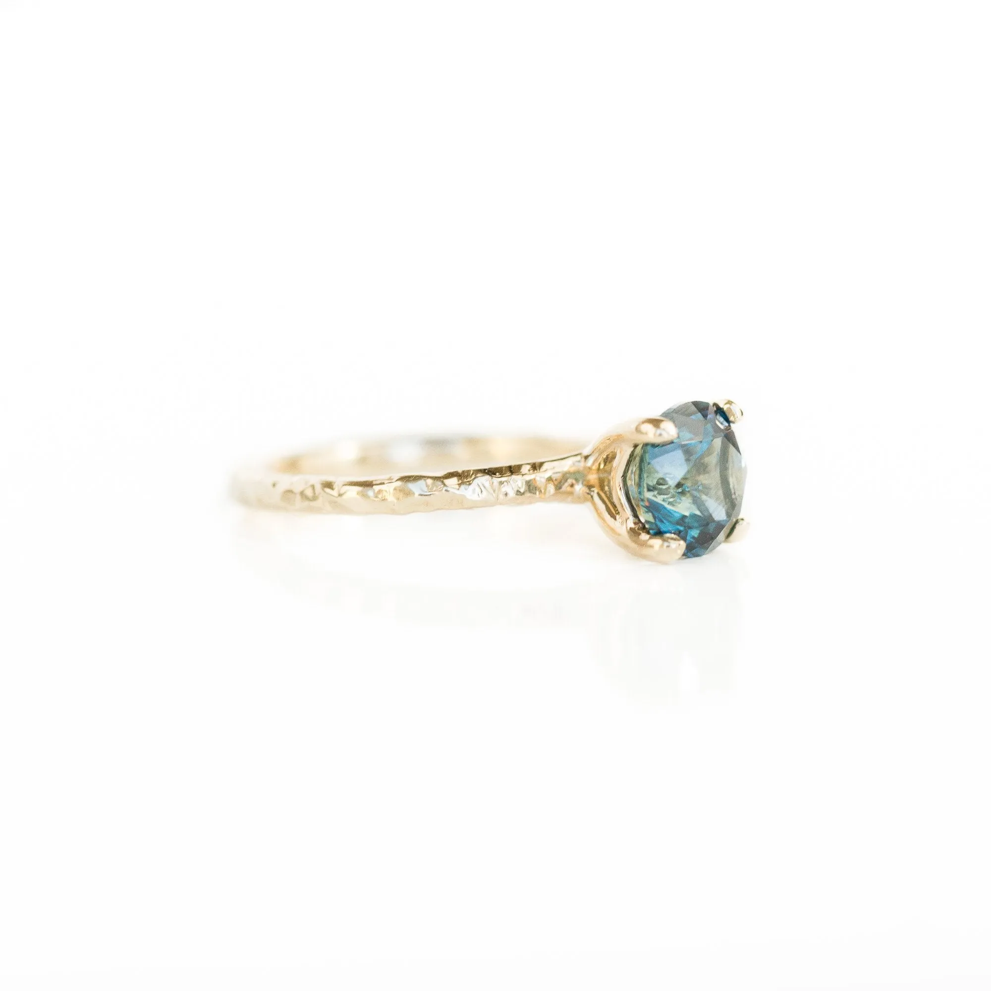 1.87ct Round Montana Sapphire Ring with V Gallery - 14k Yellow Gold Evergreen