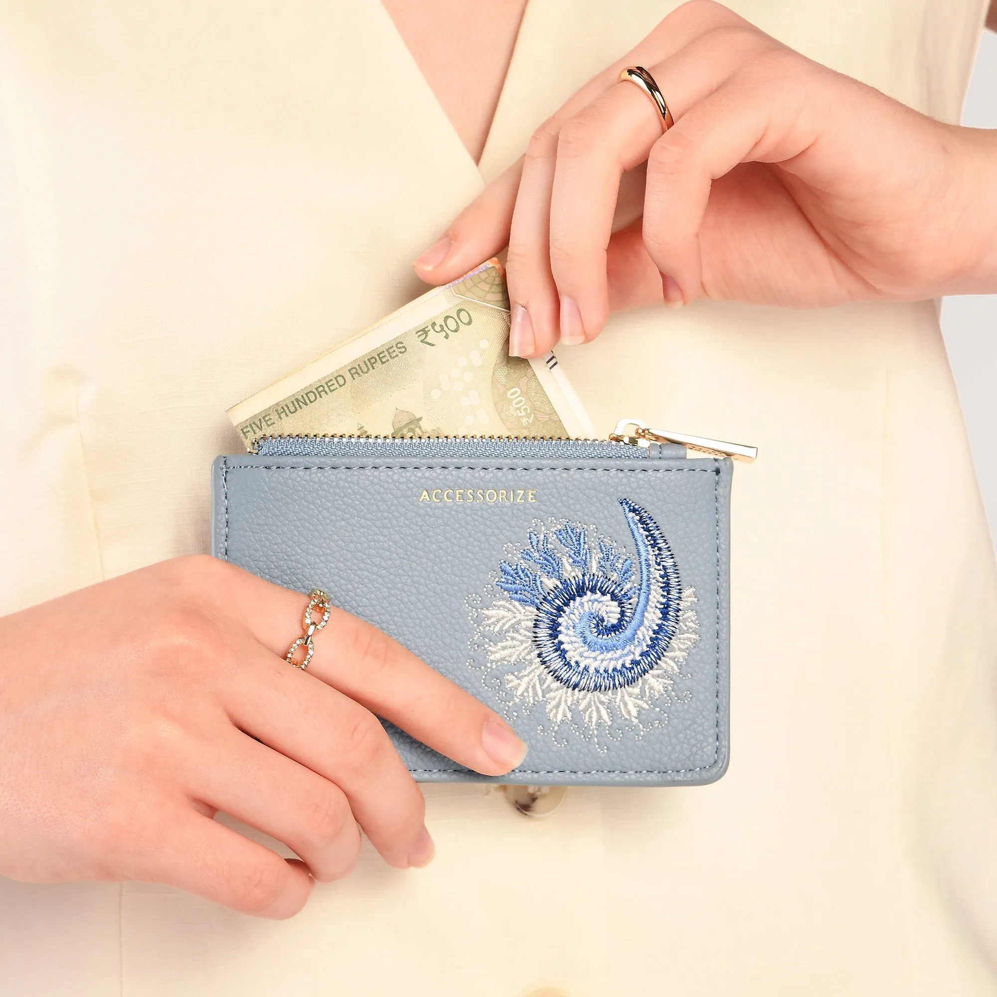 Accessorize London Women's Blue
 Embroidered Cardholder