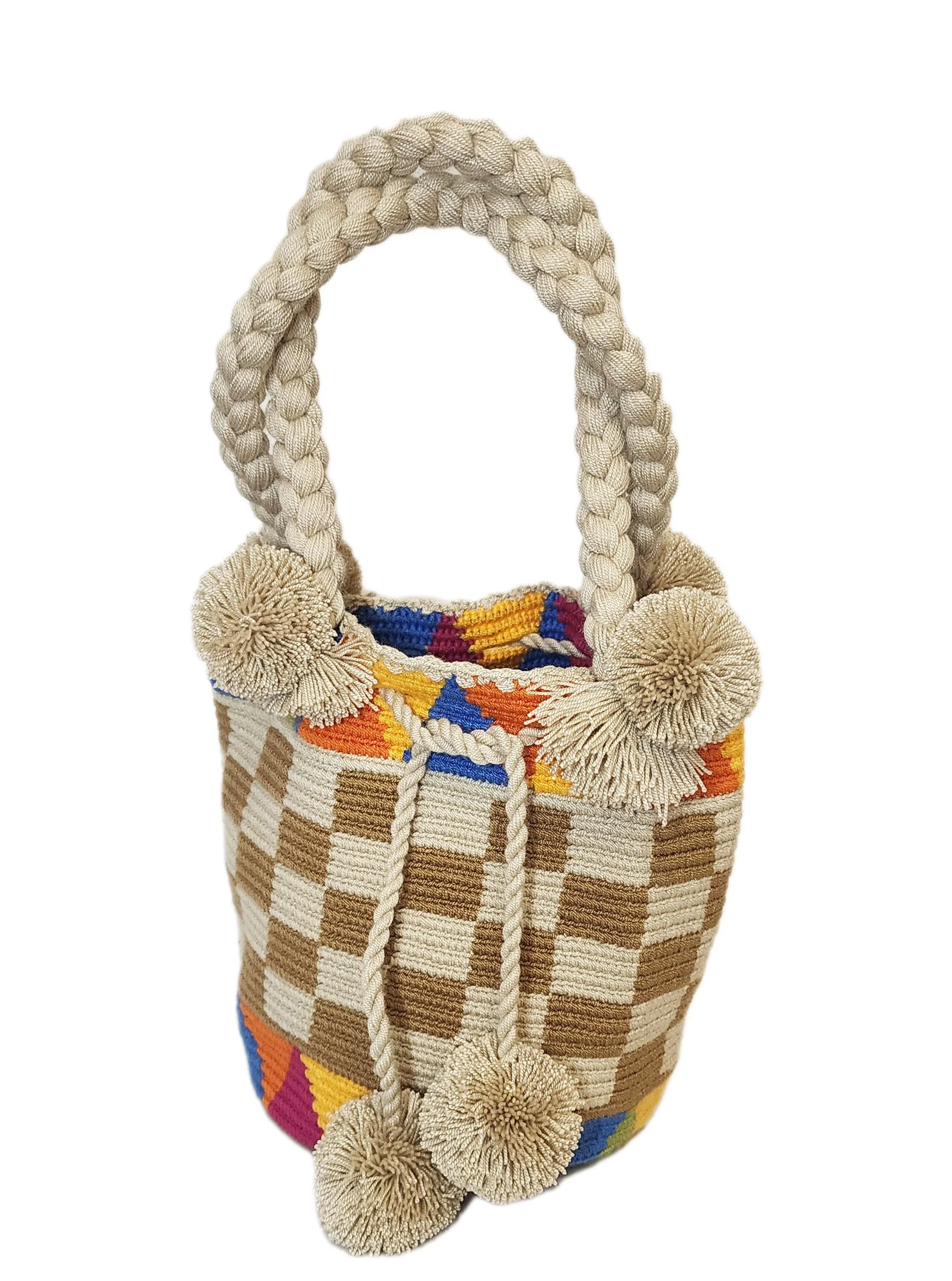 Addison Medium Short Handle Design PomPom Mochila