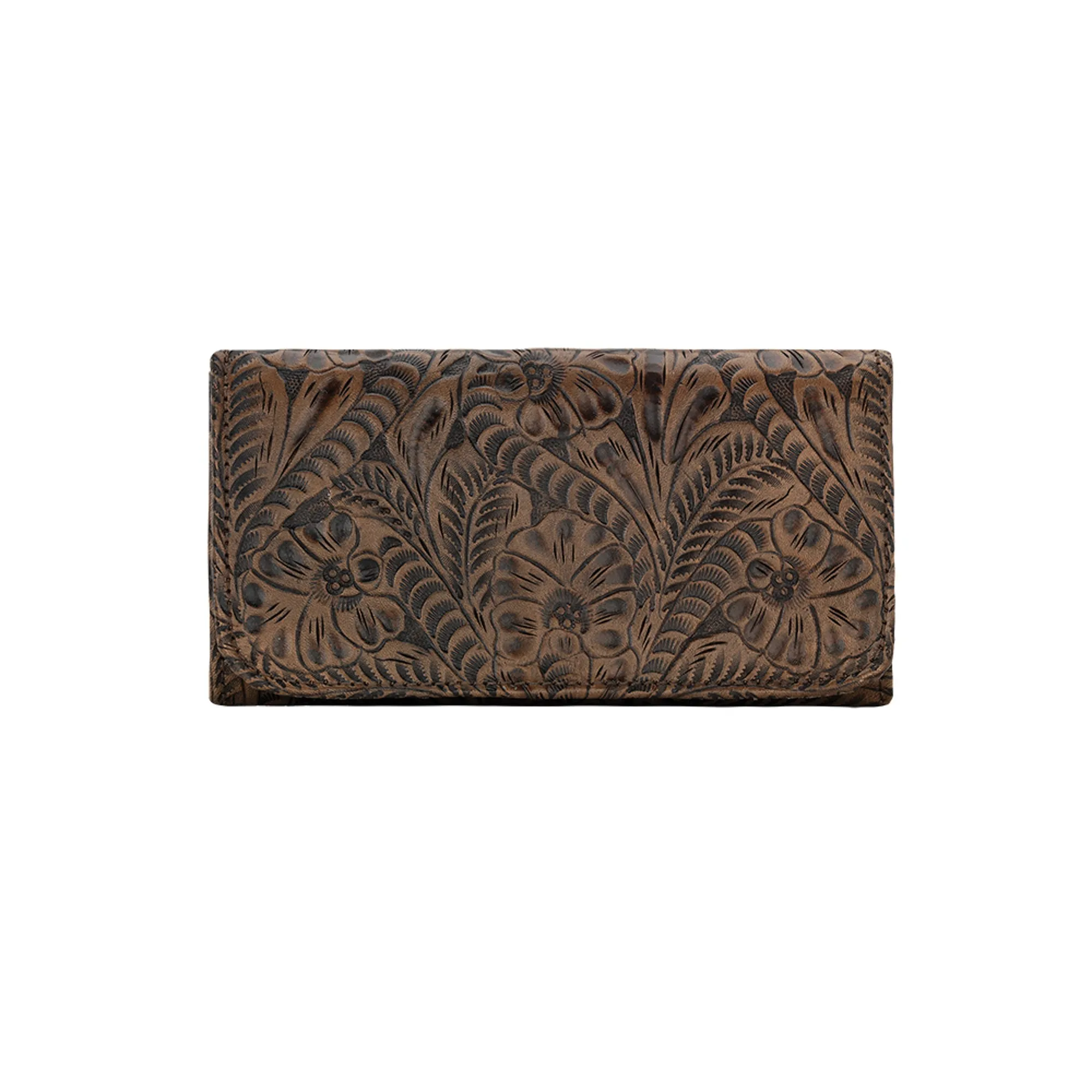 American West Distressed Charcoal Leather Trifold Wallet