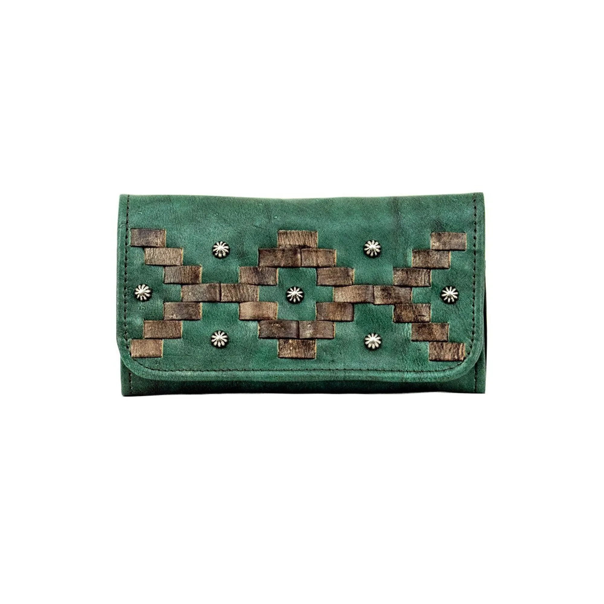 American West Tribal Weave Marine Turquoise Leather Trifold Wallet