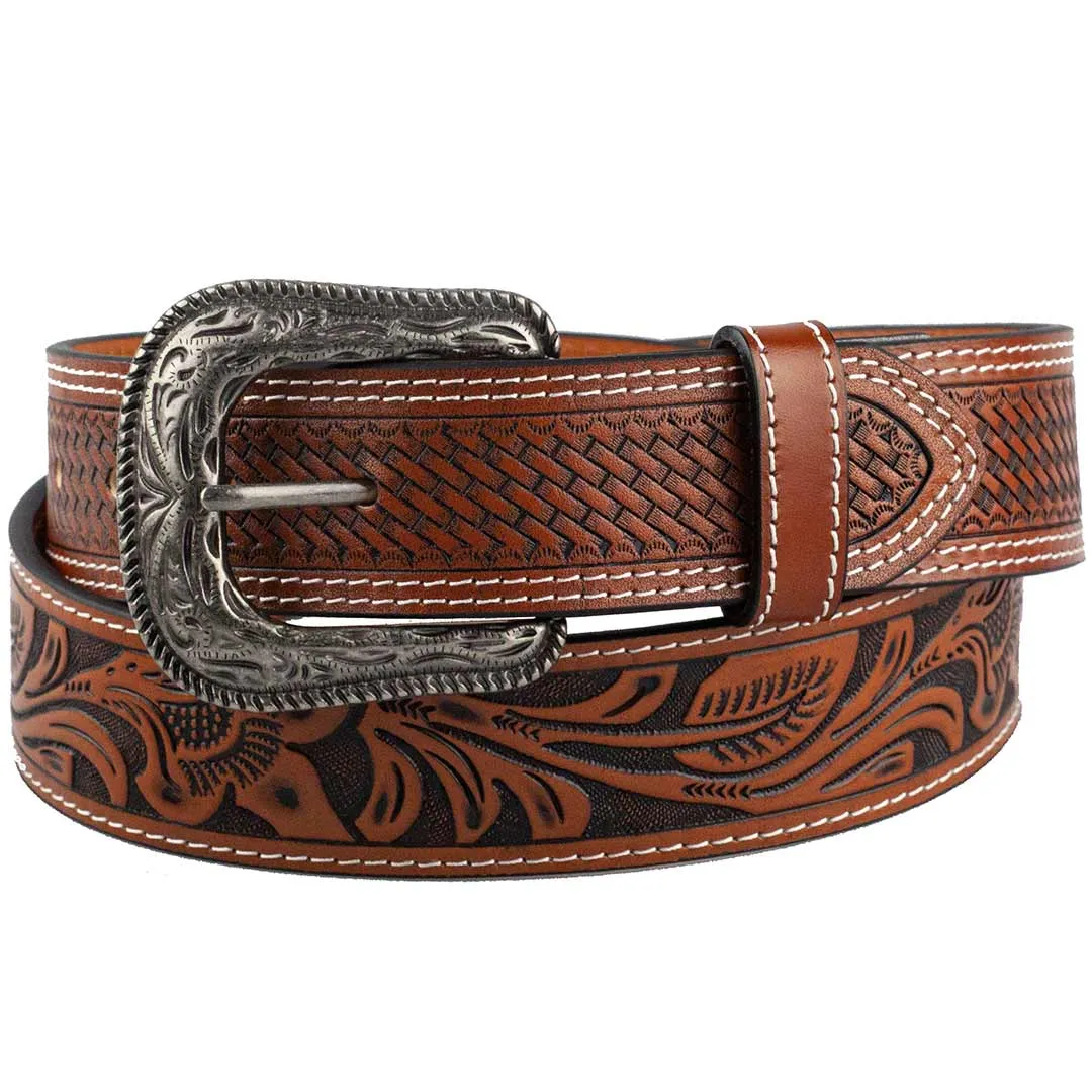 AndWest Men's Veg Tooled with Basketweave Billets Belt