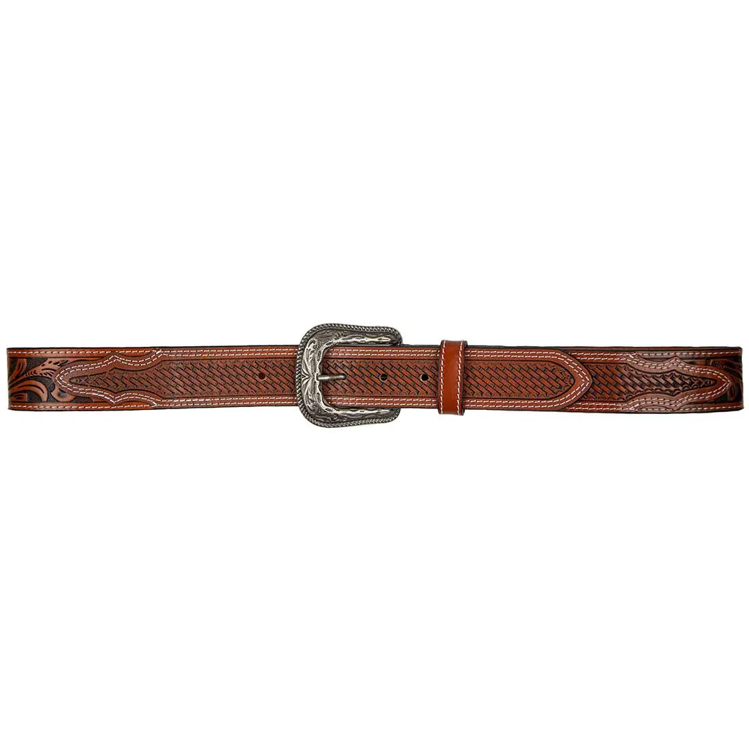 AndWest Men's Veg Tooled with Basketweave Billets Belt