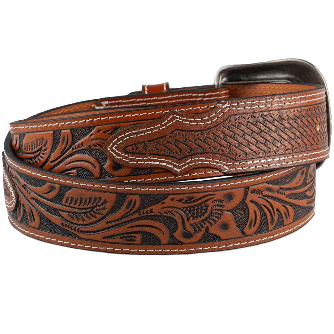 AndWest Men's Veg Tooled with Basketweave Billets Belt