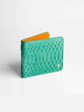 Artemis Python Wallet - Jade Green and Orange Leather