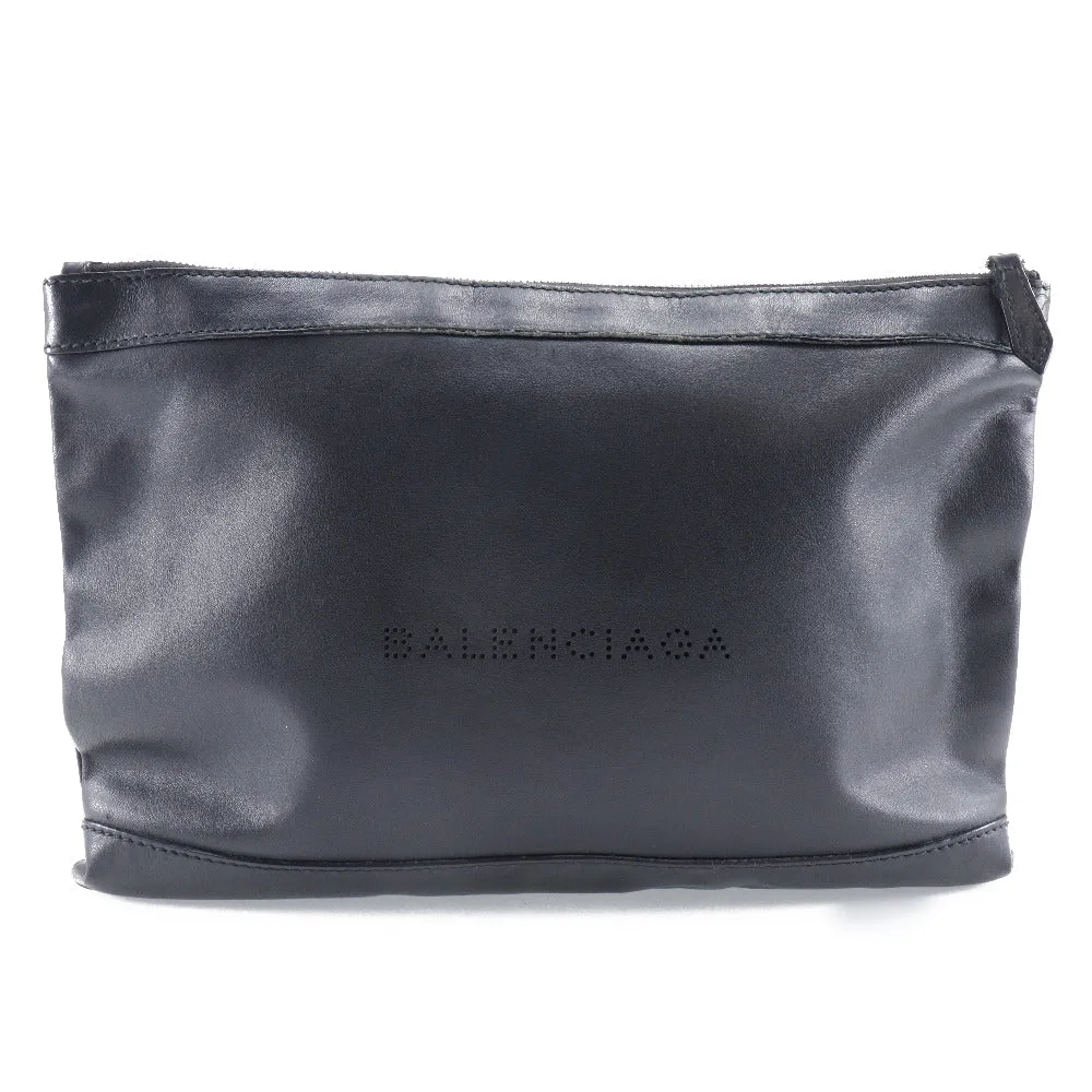 BALENCIAGA Clutch bag 373834 lambskin black Navy clip M unisex(Unisex)