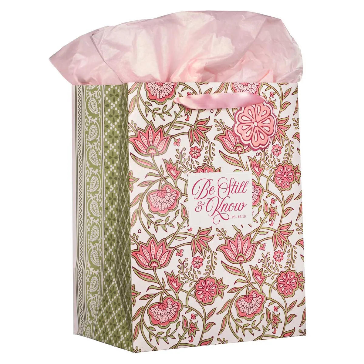 Be Still & Know Pink Floral Large Portrait Gift Bag with Gift Tag