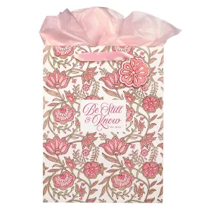 Be Still & Know Pink Floral Large Portrait Gift Bag with Gift Tag