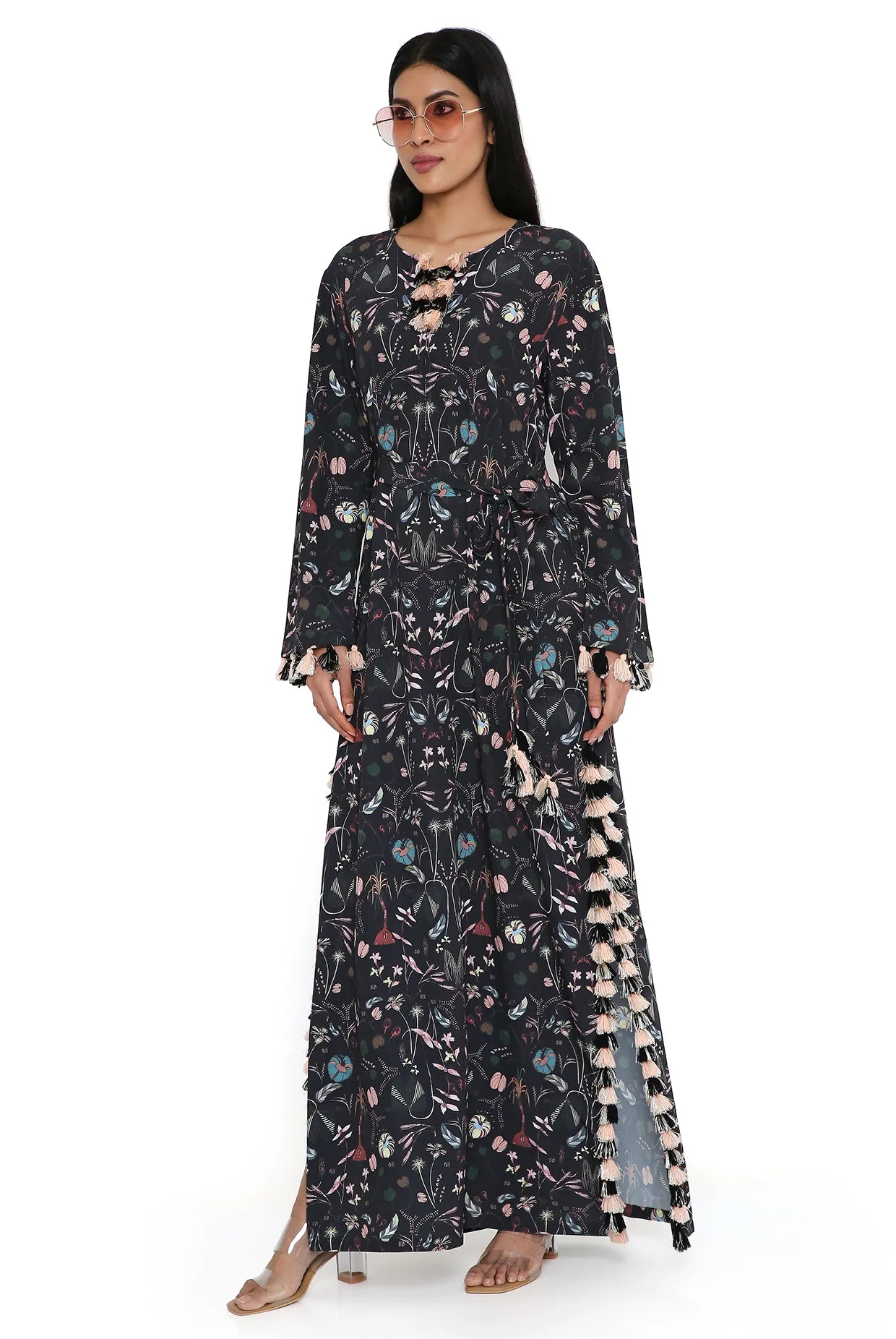 Black Forest Print Long Beyza Kaftan