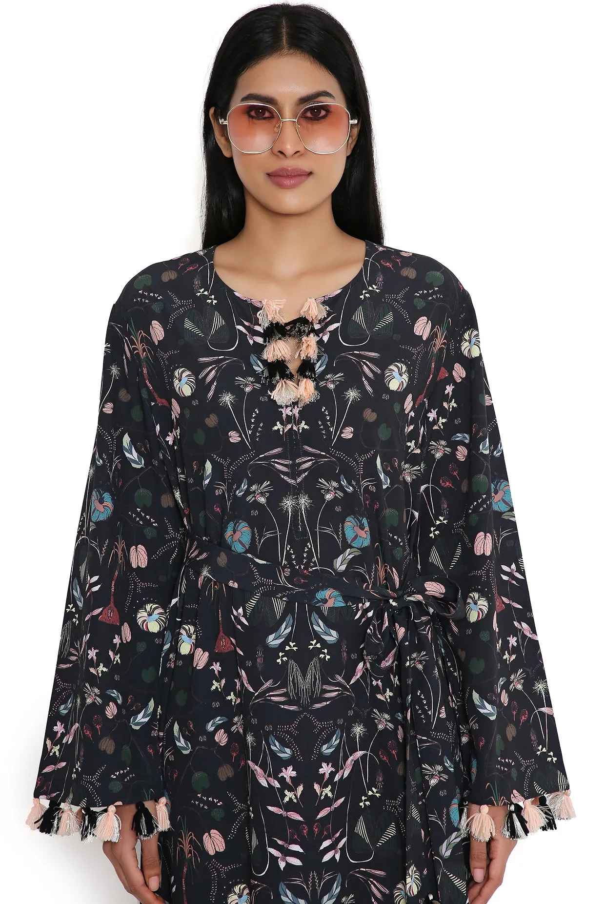 Black Forest Print Long Beyza Kaftan