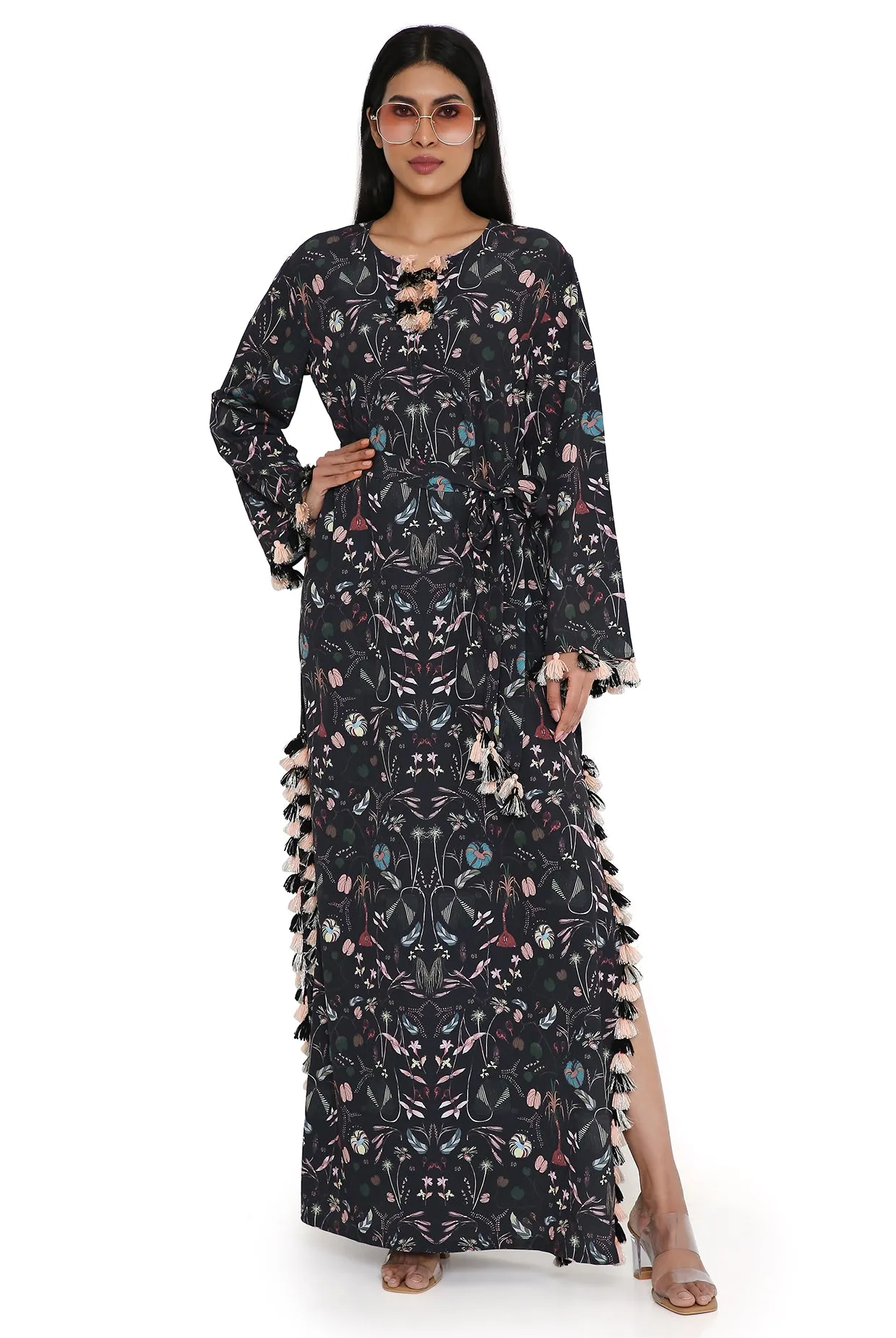 Black Forest Print Long Beyza Kaftan