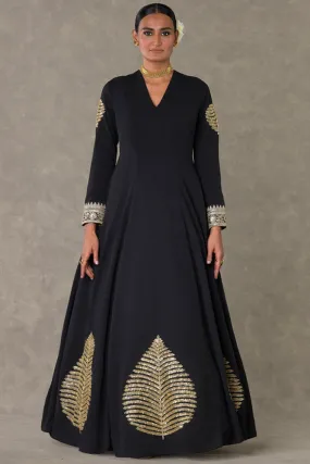 Black Kashmiri Patti Gown