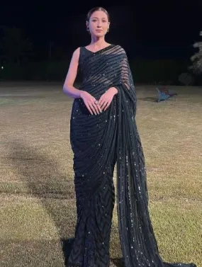 Black Party Sequence Georgette Saree