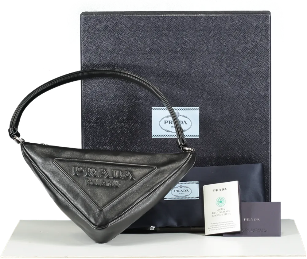 Black Prada Triangle Leather Embossed Logo Mini-bag BNIB