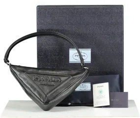 Black Prada Triangle Leather Embossed Logo Mini-bag BNIB