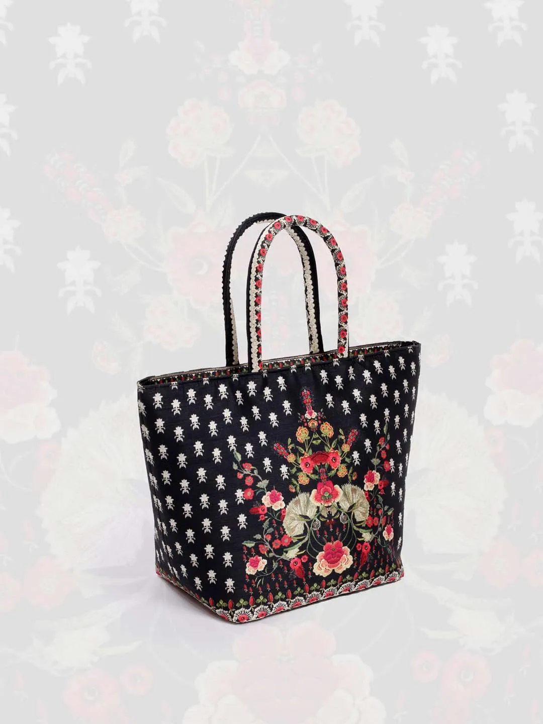 Black Printed Crepe Handbag