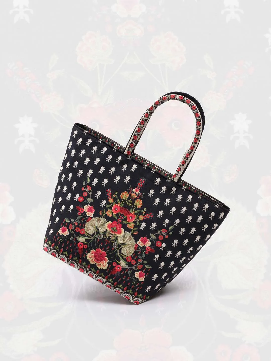 Black Printed Crepe Handbag