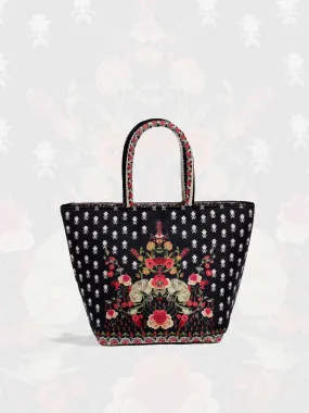 Black Printed Crepe Handbag