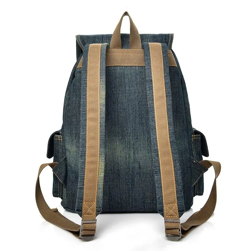 Blue Denim with Drawstring Travel 20 to 35 Litre Backpack