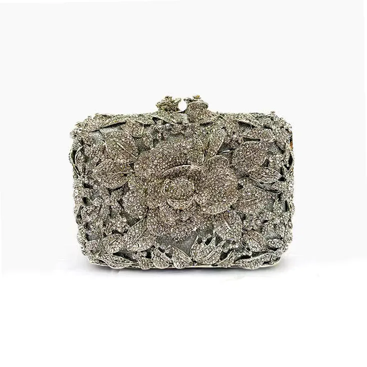 Bridal Inlaid Rhinestone Camellia Clutch, Evening Bag,Prom Clutch -i7bags