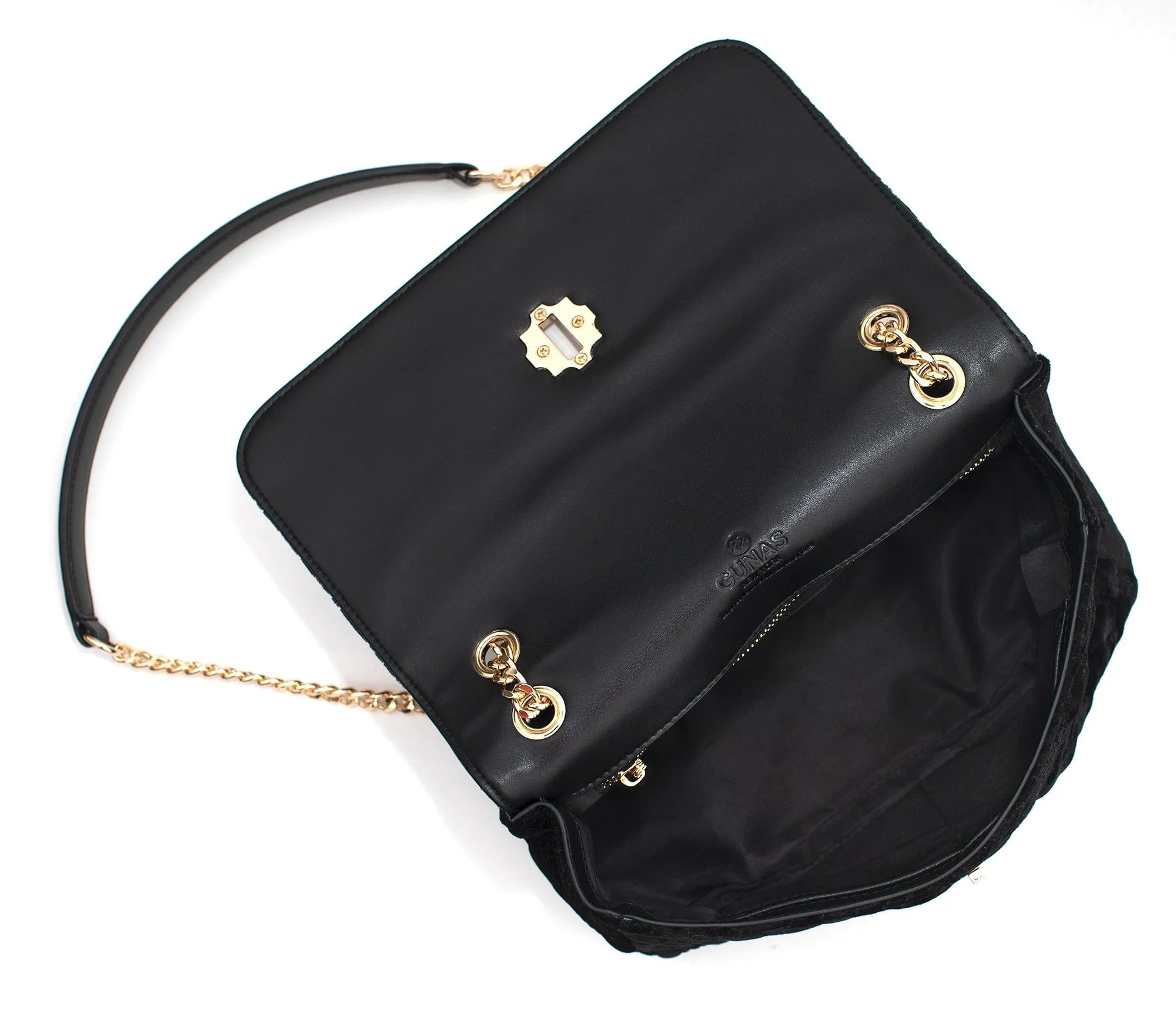 Broadway Vegan Velvet Jacquard Shoulder Bag | Black