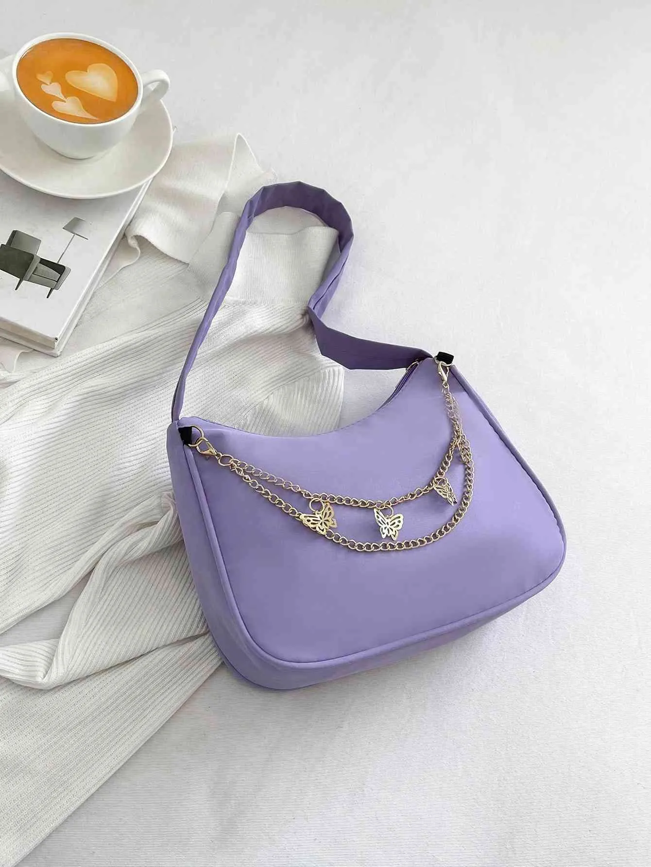 Butterfly Charm Polyester Shoulder Bag