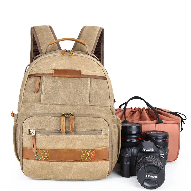 Canvas Waterproof Camera Backpack Canvas DSLR Camera Backpack Travel Backpack QSM3036