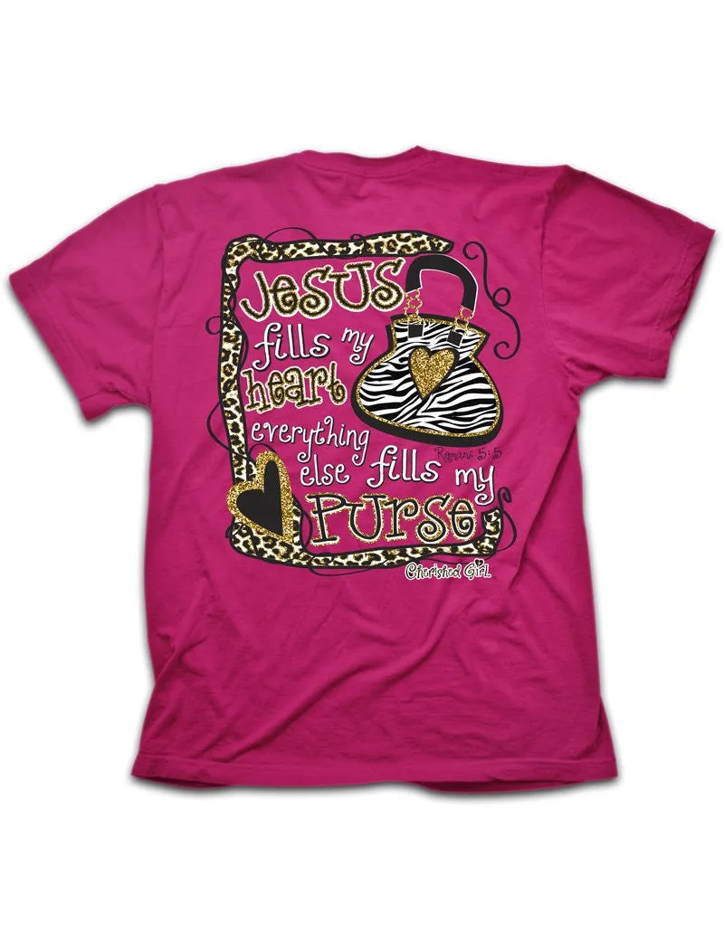 Cherished Girl Funny Jesus Fills My Heart Zebra Purse Girlie Christian Bright T Shirt