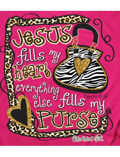 Cherished Girl Funny Jesus Fills My Heart Zebra Purse Girlie Christian Bright T Shirt