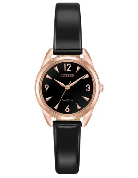 Citizen Ladies DRIVE LTR Watch - Rose Gold-Tone -Black Dial -Vegan Leather