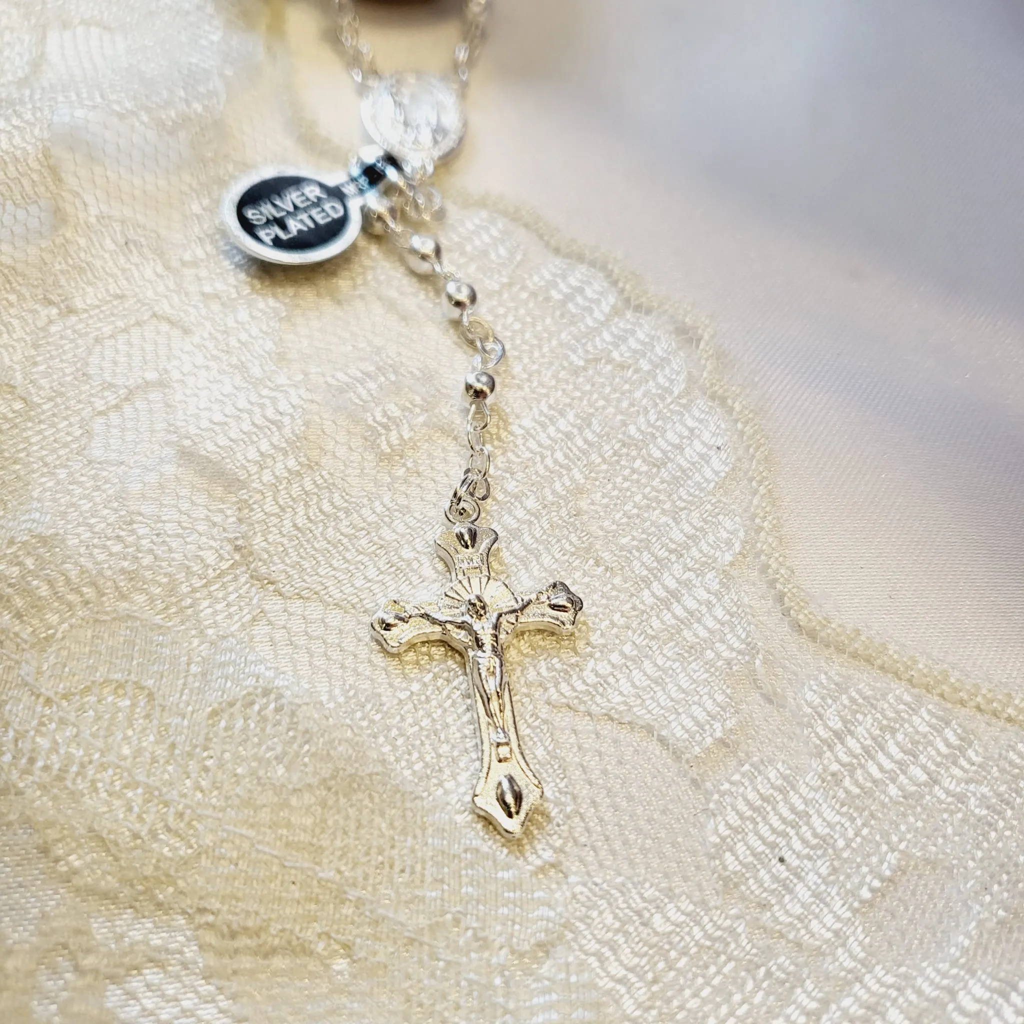 Communion Pocket Rosary [Silver Plated]