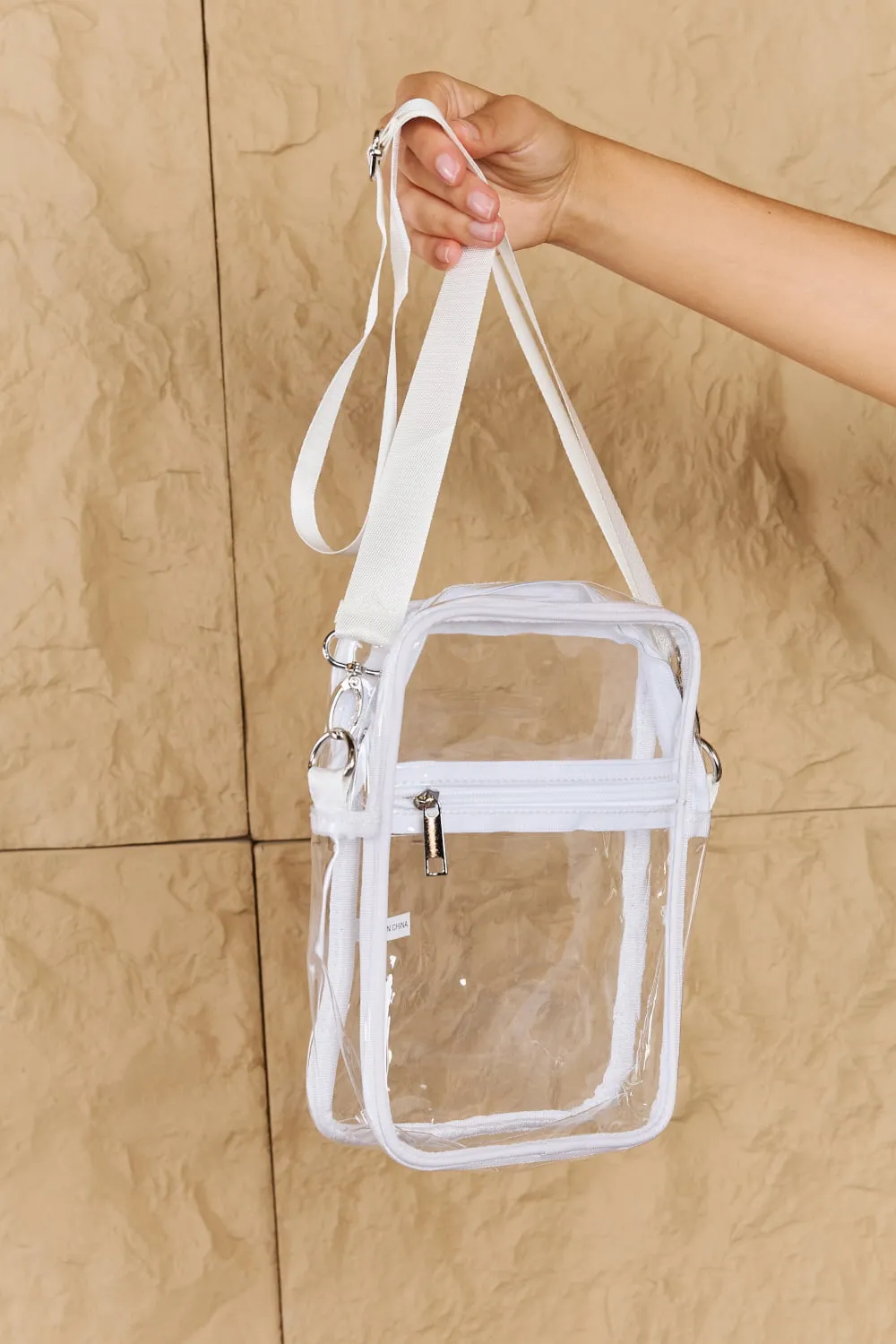 Fame Make Myself Clear Rectangle Crossbody Bag in White