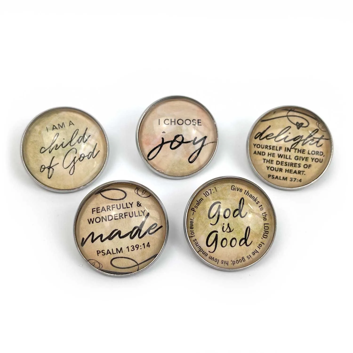 Fearfully & Wonderfully Made Set of Glass Pinback Buttons, Lapel Pins