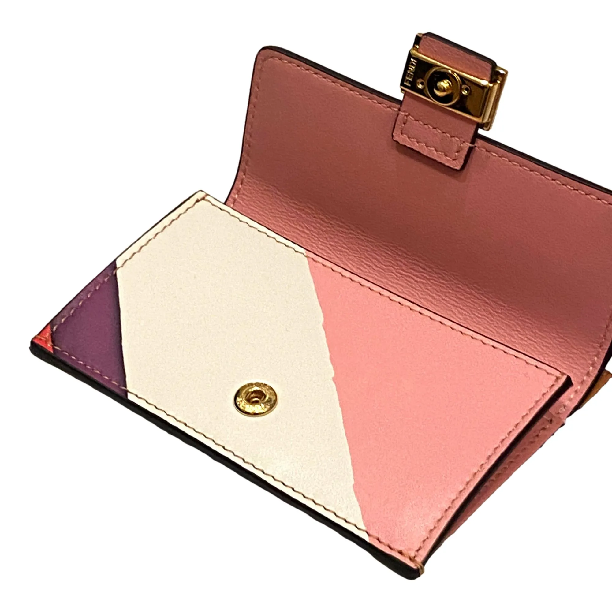 Fendi Baguette Hot Pink Stripe Leather Card Holder Wallet