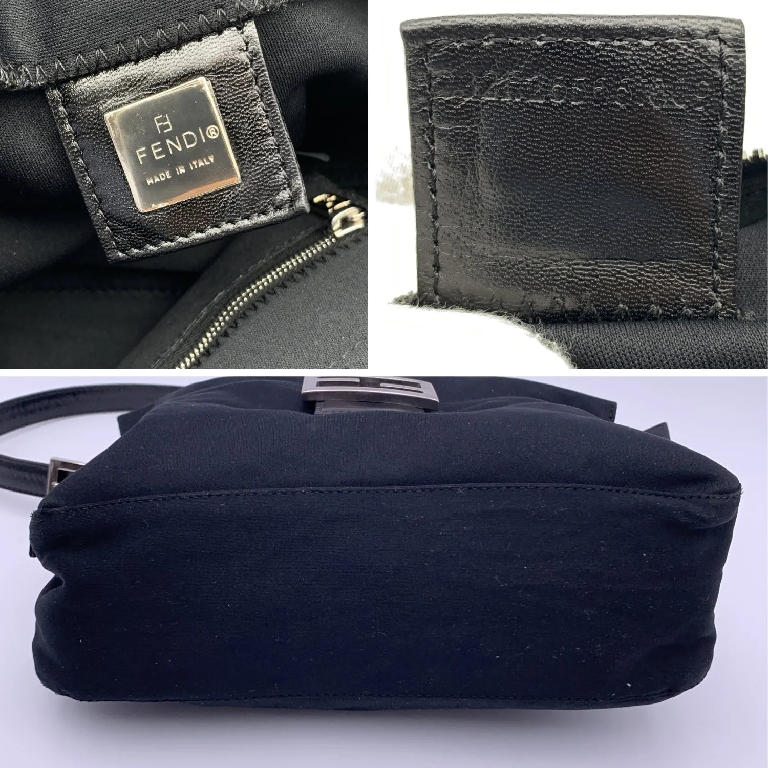 Fendi Black Cloth Front Pocket Baguette Shoulder Bag Handbag