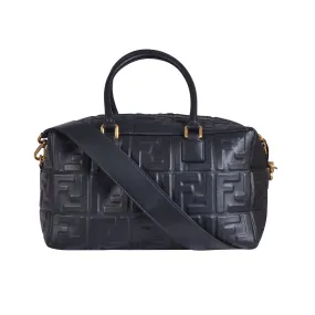 Fendi Black Lambskin Leather Boston Bag