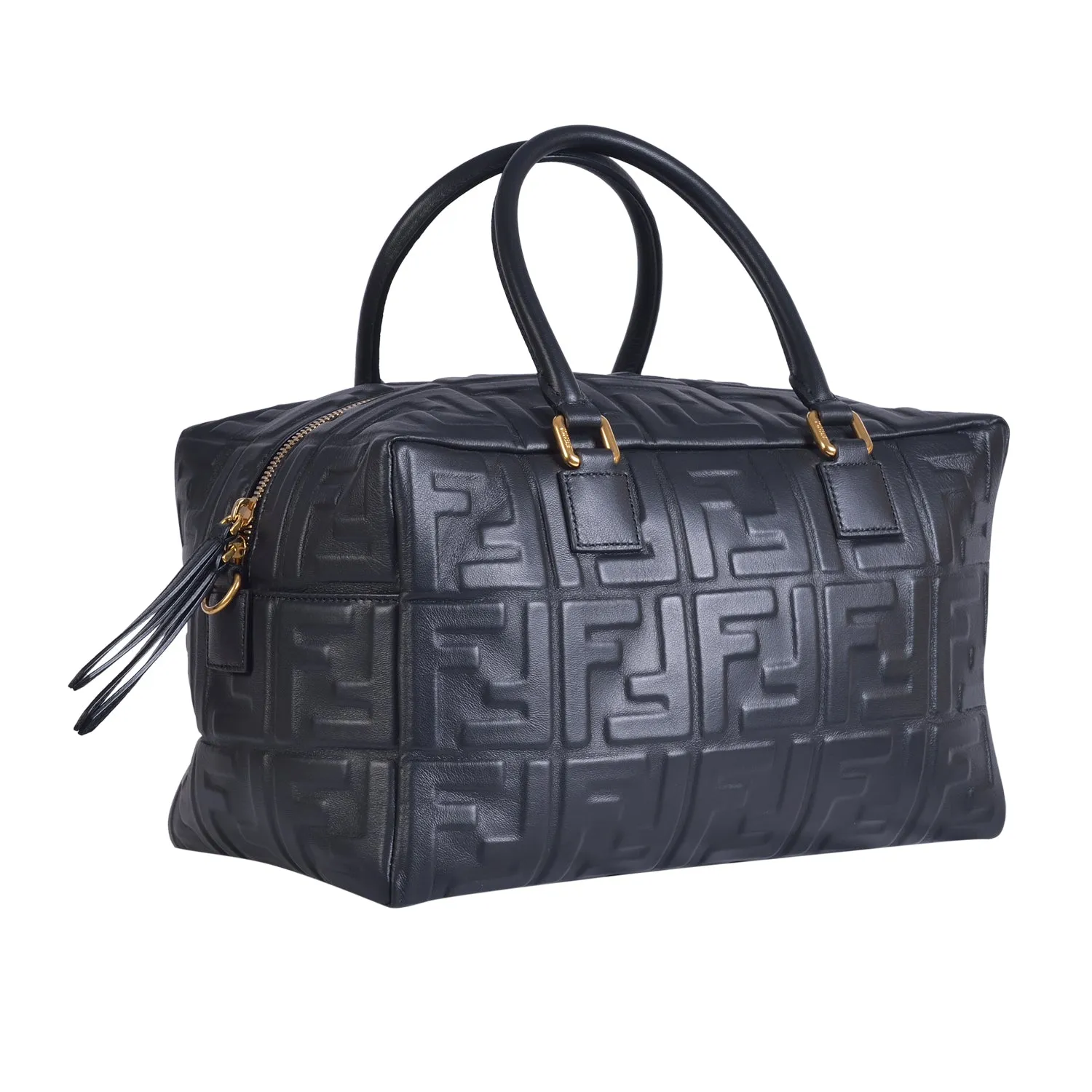 Fendi Black Lambskin Leather Boston Bag