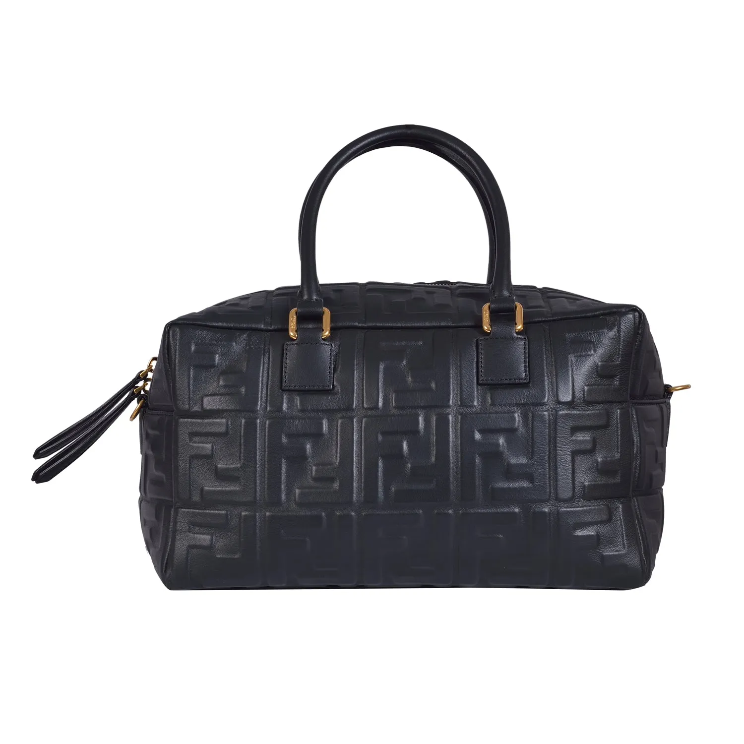 Fendi Black Lambskin Leather Boston Bag