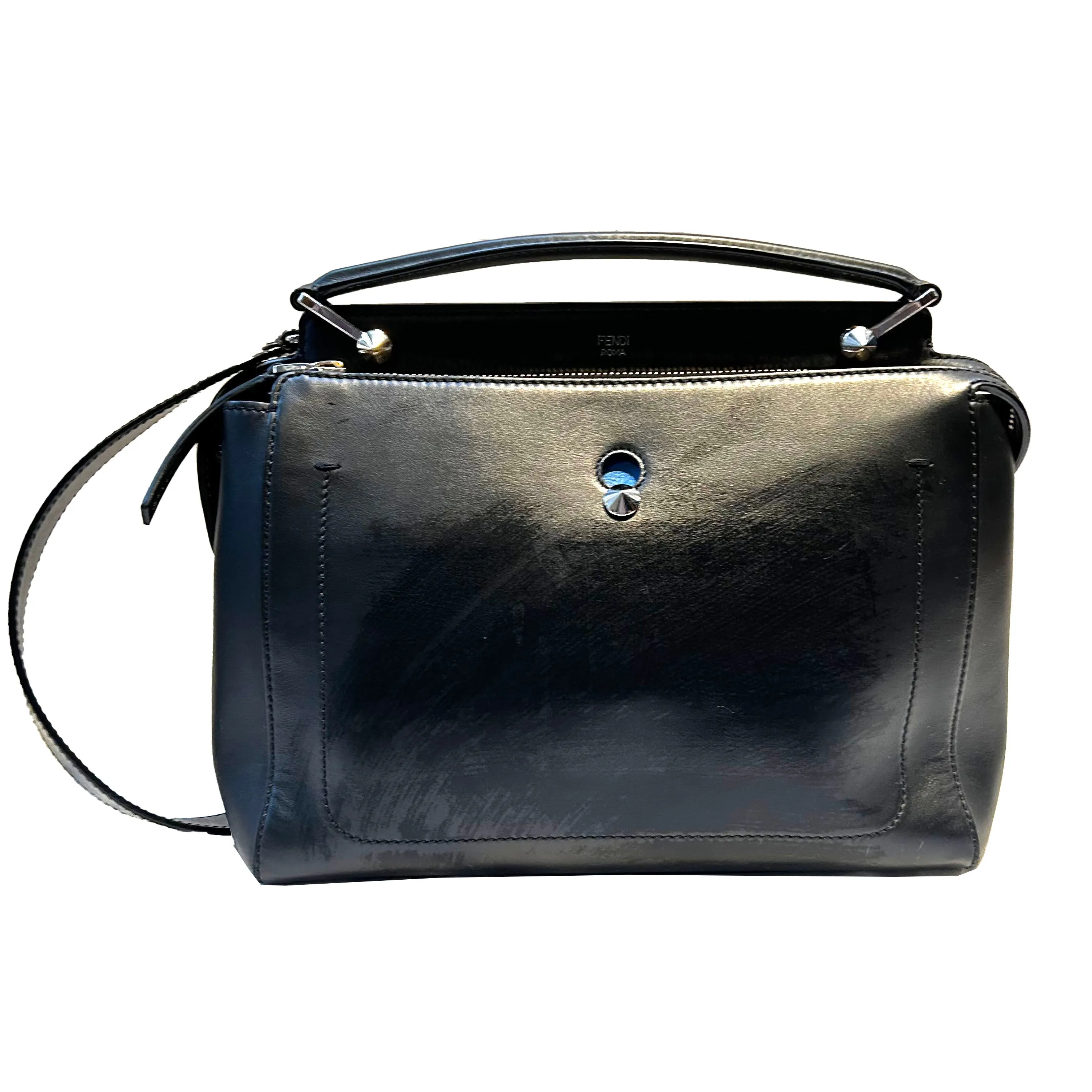 Fendi Black Leather Dot Com Shoulder Bag