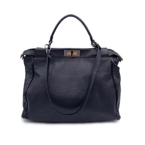 Fendi Black Leather Large Peekaboo Tote Top Handle Shoulder Bag