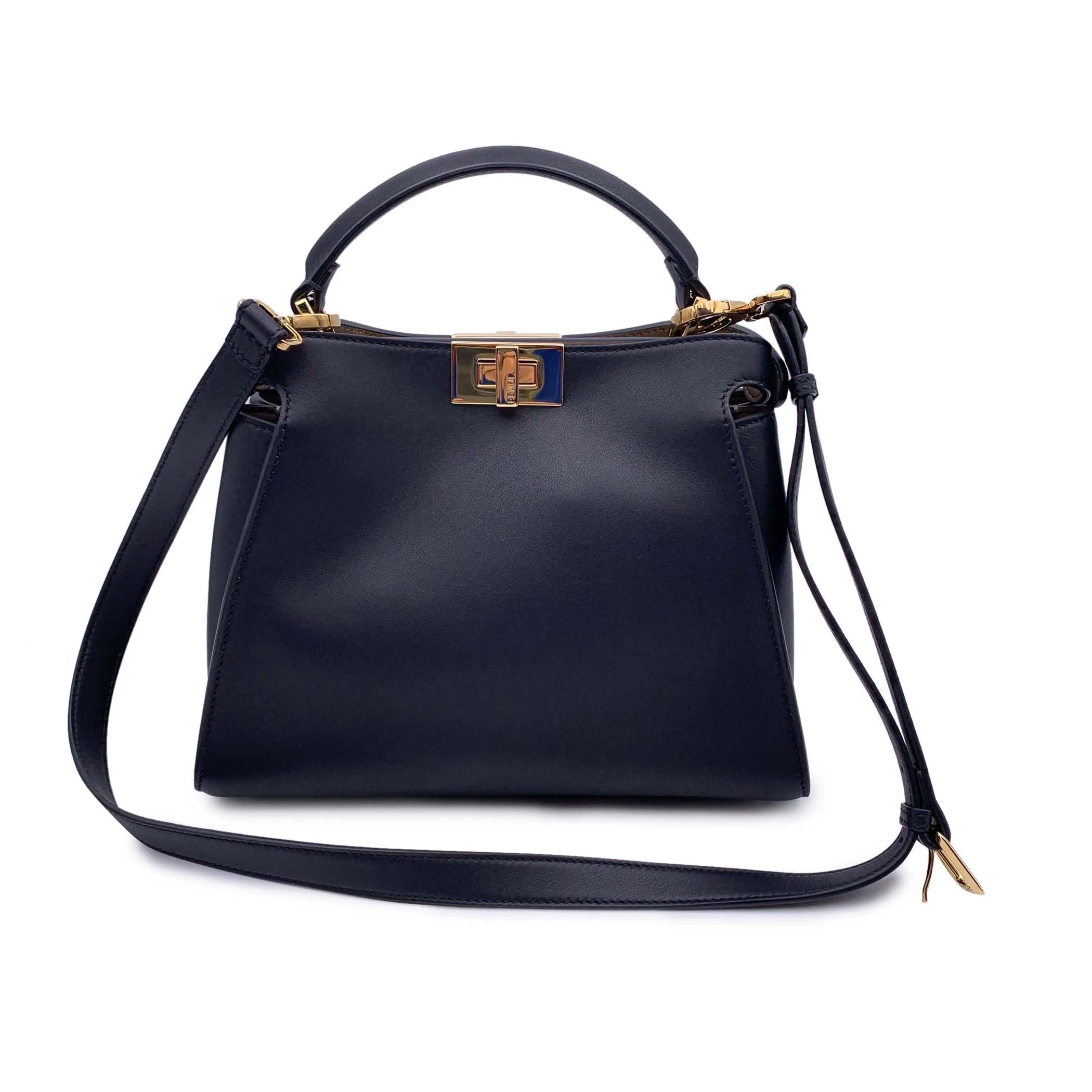 Fendi Black Leather Peekaboo Essentiality Top Handle Satchel Bag