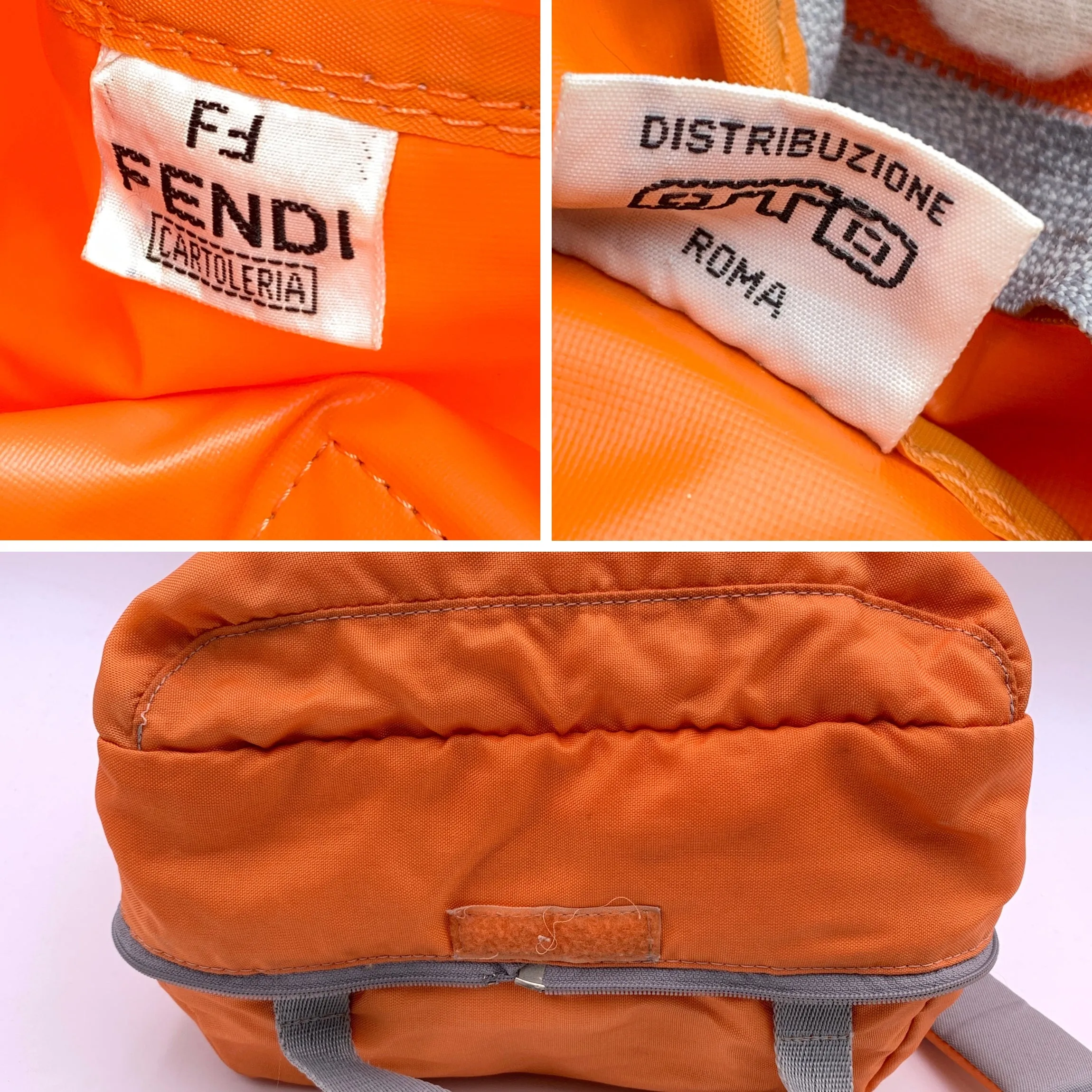 Fendi Cartoleria Vintage Orange Canvas Embroidered Backpack Bag