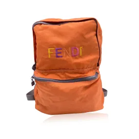 Fendi Cartoleria Vintage Orange Canvas Embroidered Backpack Bag