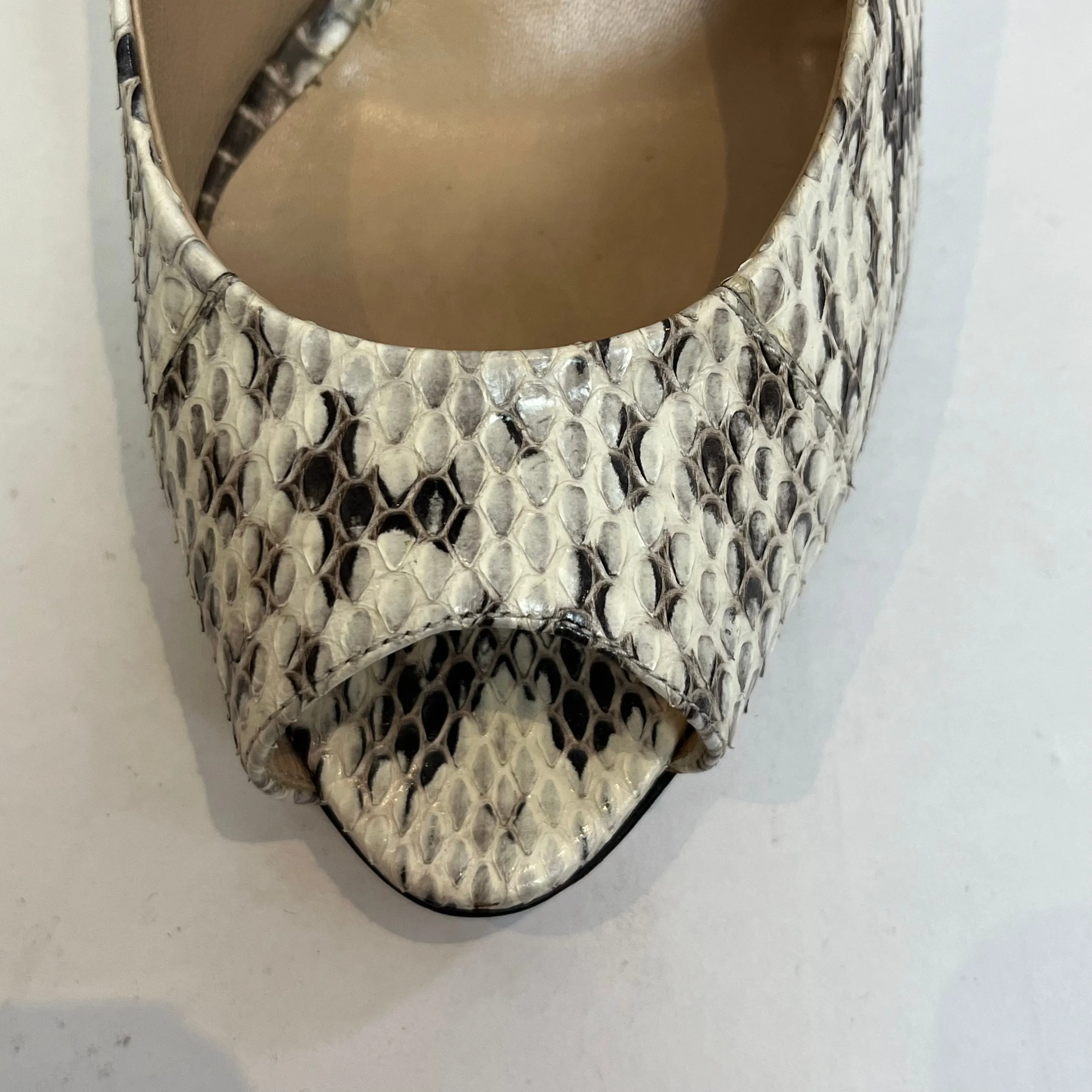 Fendi Cream Snakeskin Peeptoe Slingback Heels 38