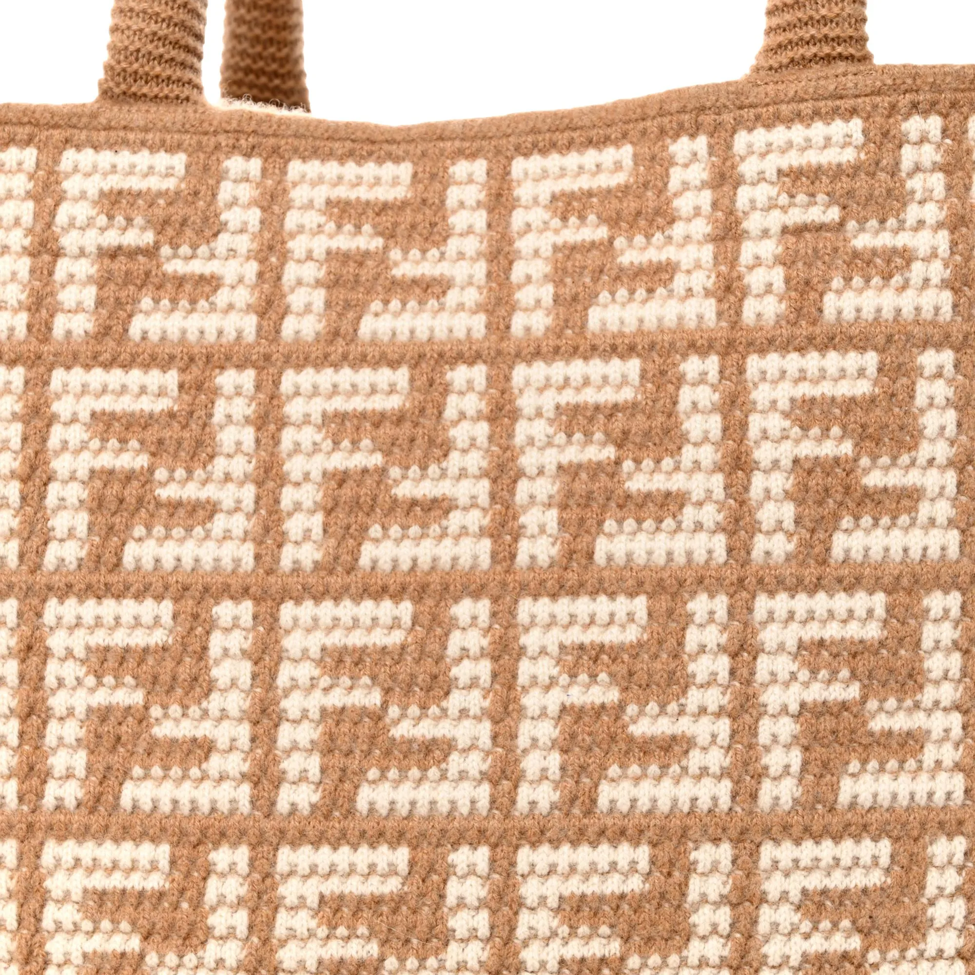 Fendi FF Cammello Beige Knitted Cashmere Large Shopper Tote Bag