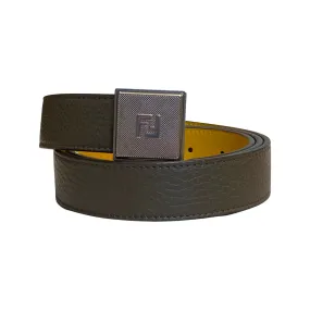 Fendi Mens Yellow Brown Reversible Grained Leather Belt 95