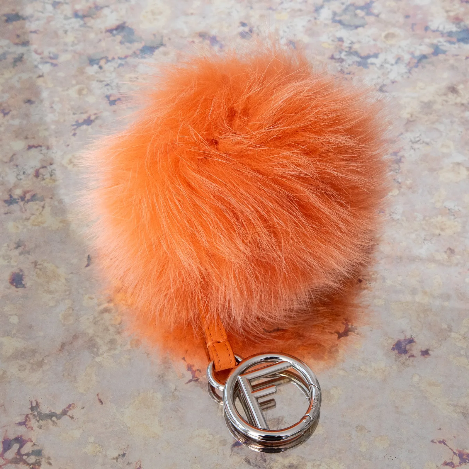 Fendi Orange  Fur Pom Pom Key Ring