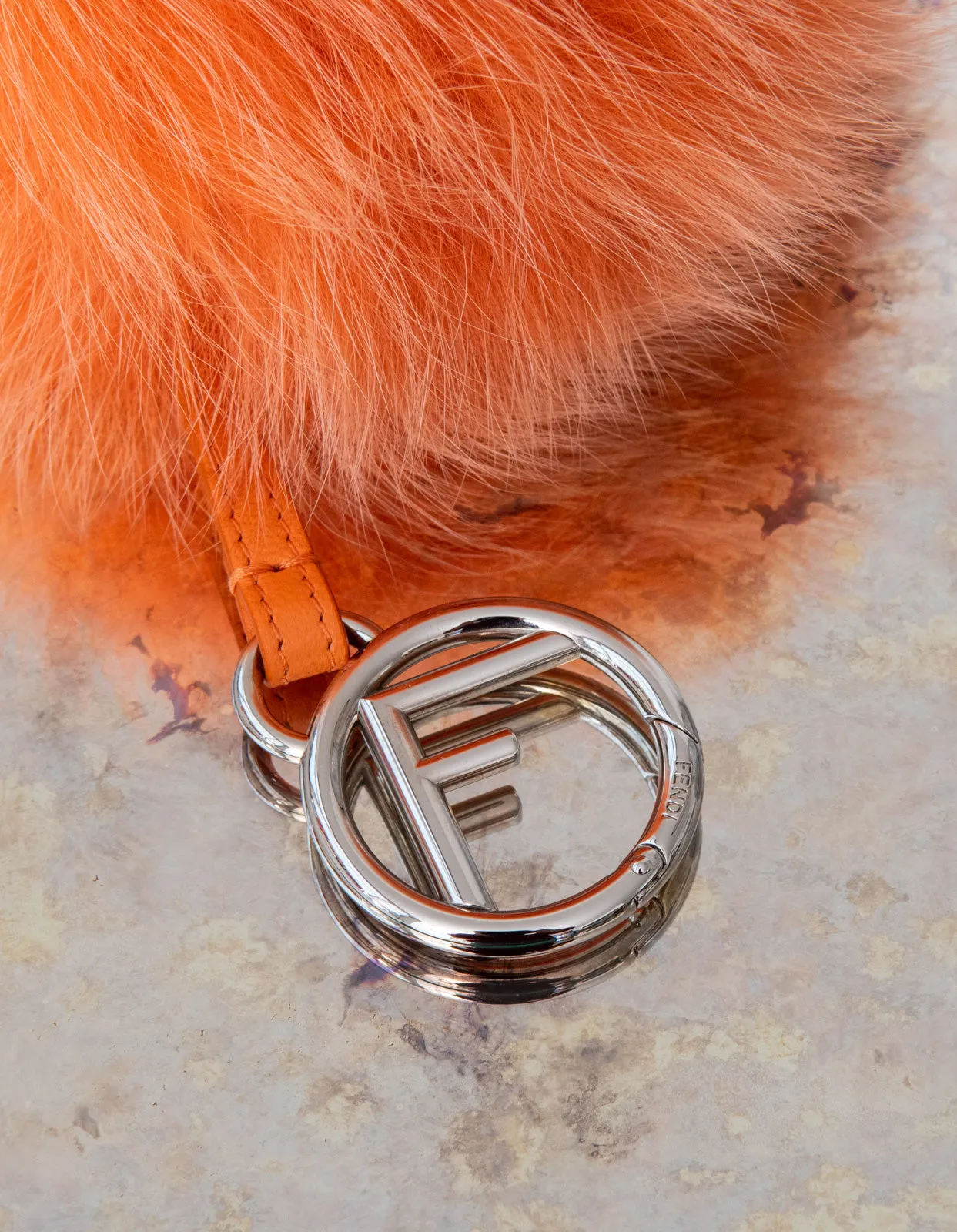 Fendi Orange  Fur Pom Pom Key Ring