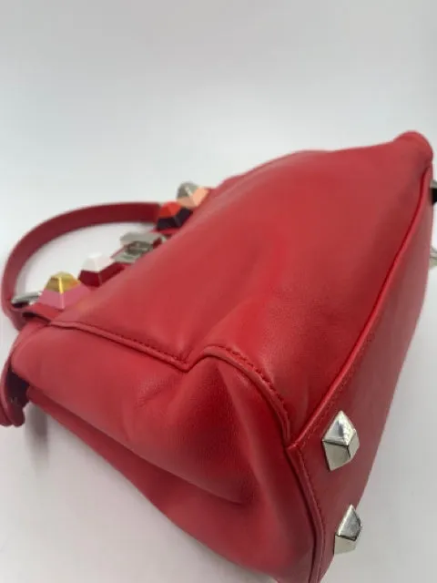 Fendi Red Leather Mini Studded Peekaboo Handbag